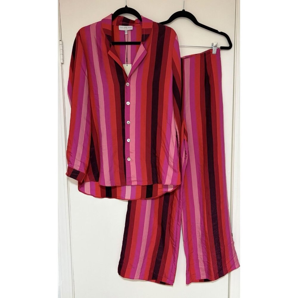 Never Fully Dressed Pink and Red Striped Pajama-Style Jumpsuit Set
